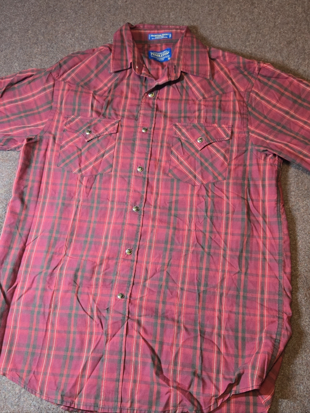 Pendleton Men's Red Plaid Western Frontier Shirt Pearl Snaps Bias Yoke Pockets